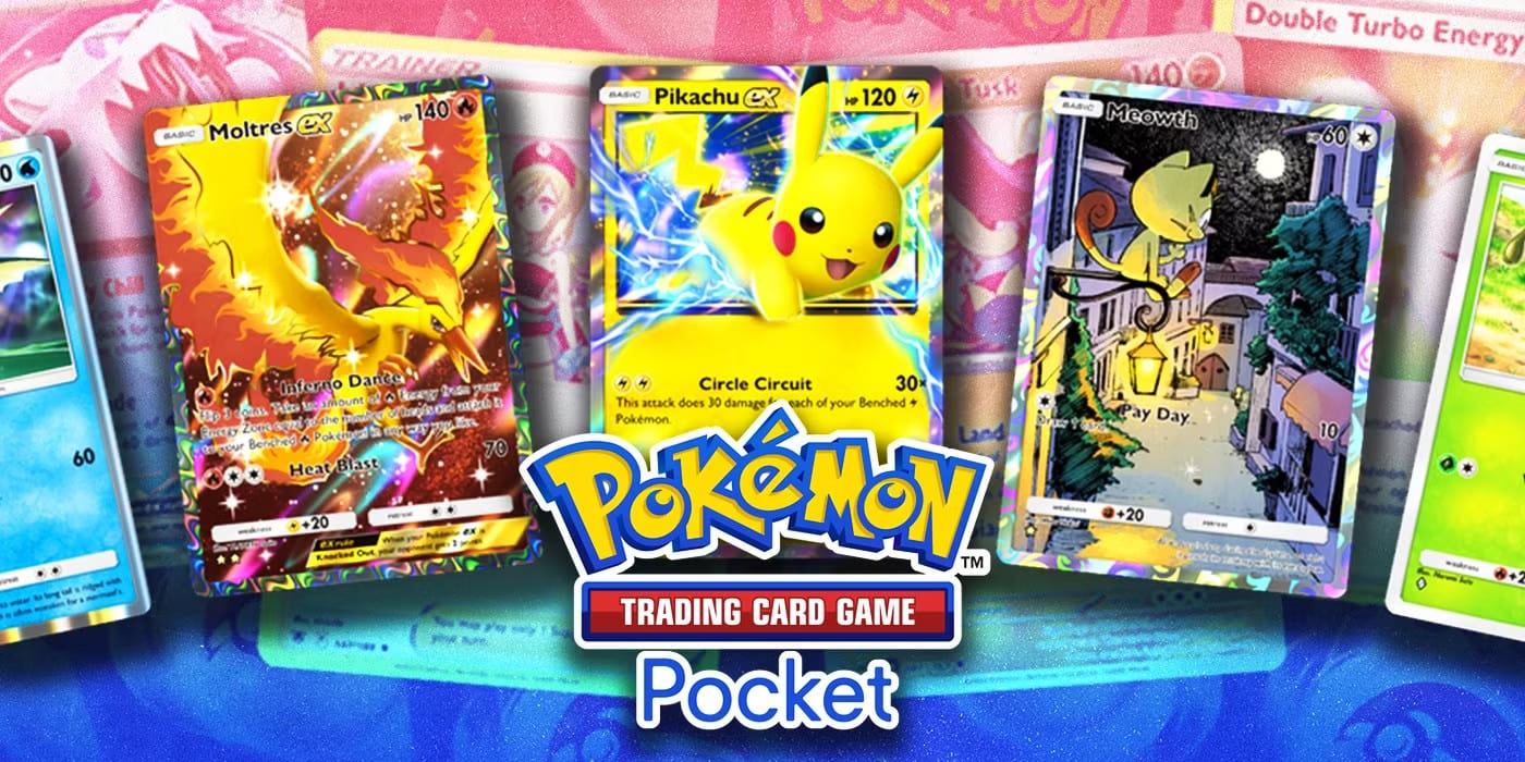 Carte collezionabili Pokémon con Moltres, Pikachu e Meowth in primo piano.