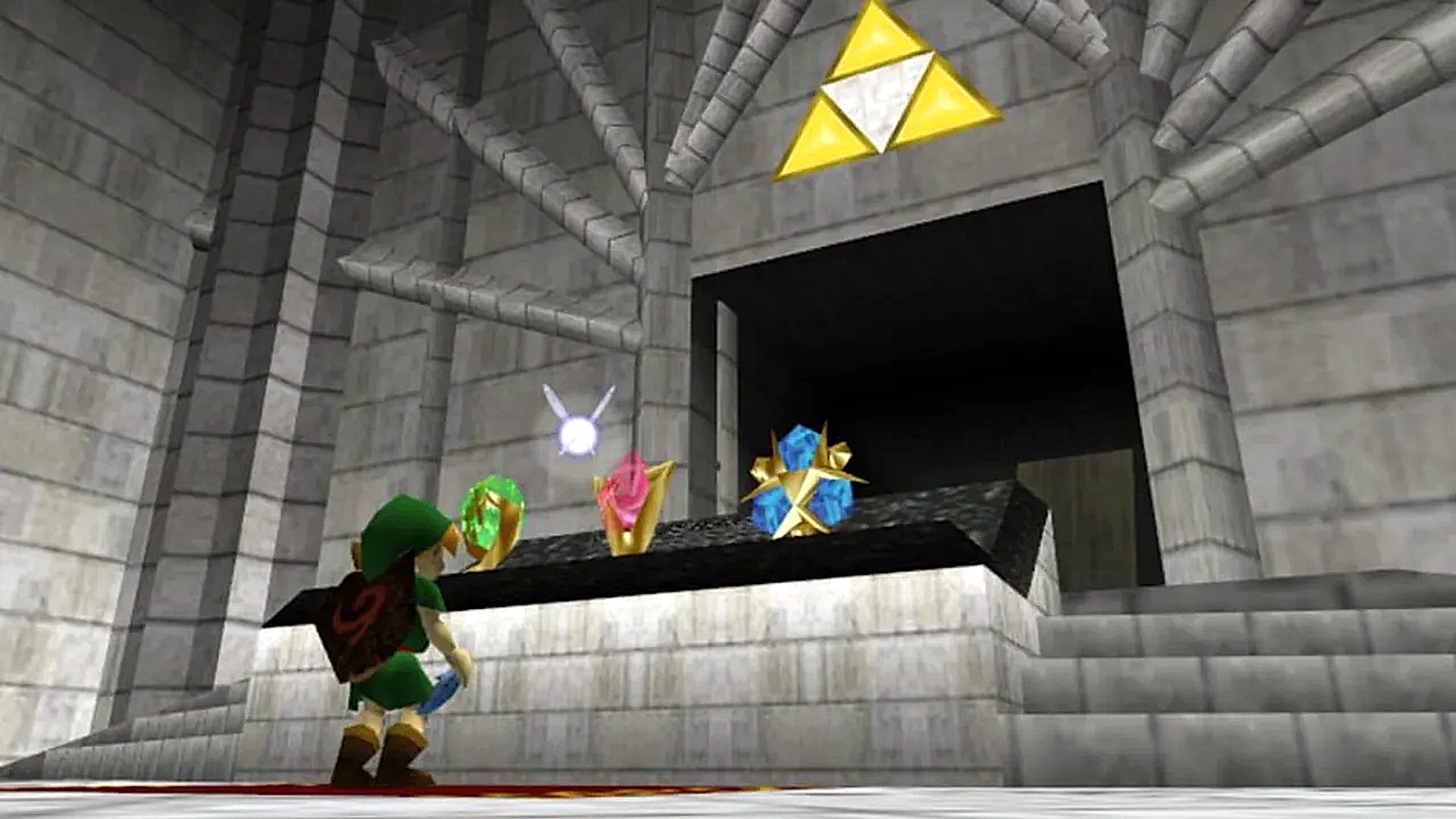 Giocatore in un tempio di The Legend of Zelda: Ocarina of Time con pietre spirituali. 10088046