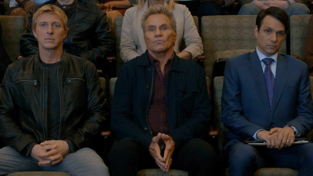 I tre protagonisti di questo Cobra Kai 3 su Netflix.