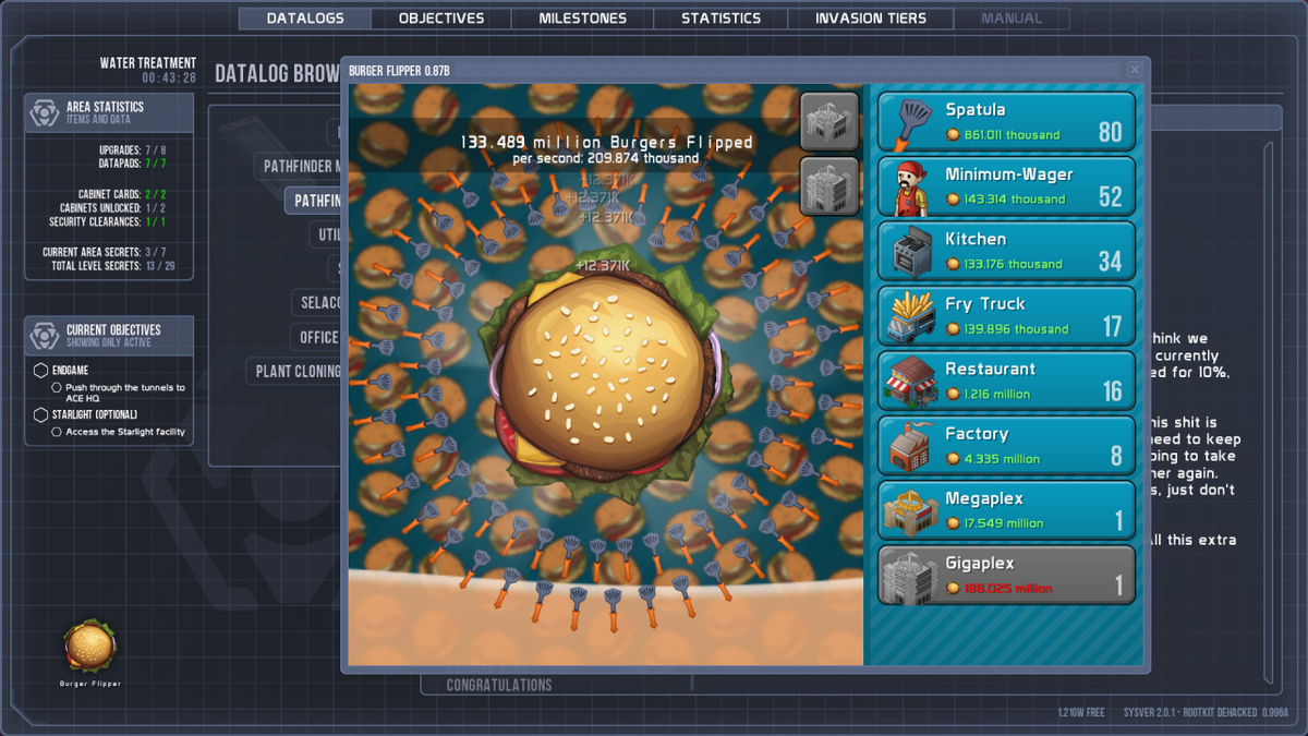 Burger Flipper, un minigioco simile a Cookie Clicker che è sempre attivo mentre si gioca