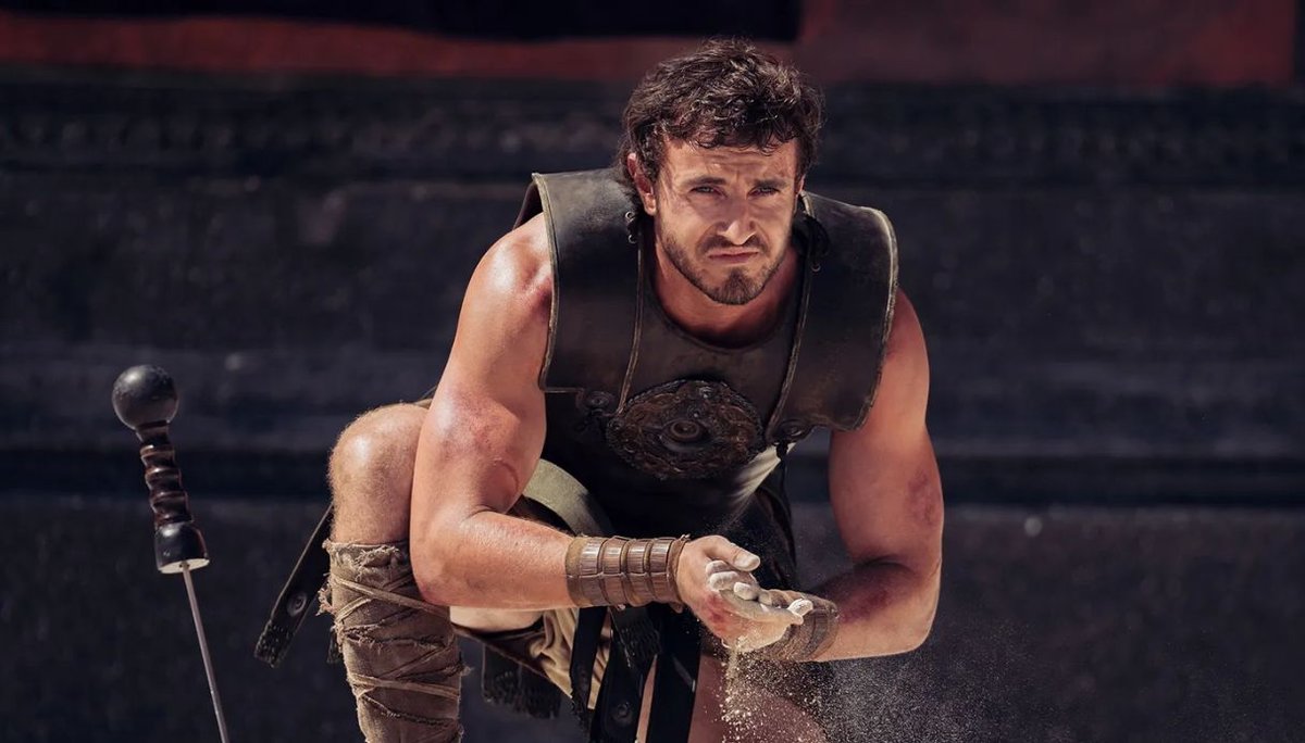 Paul Mescal in una scena dal film, Il Gladiatore 2.