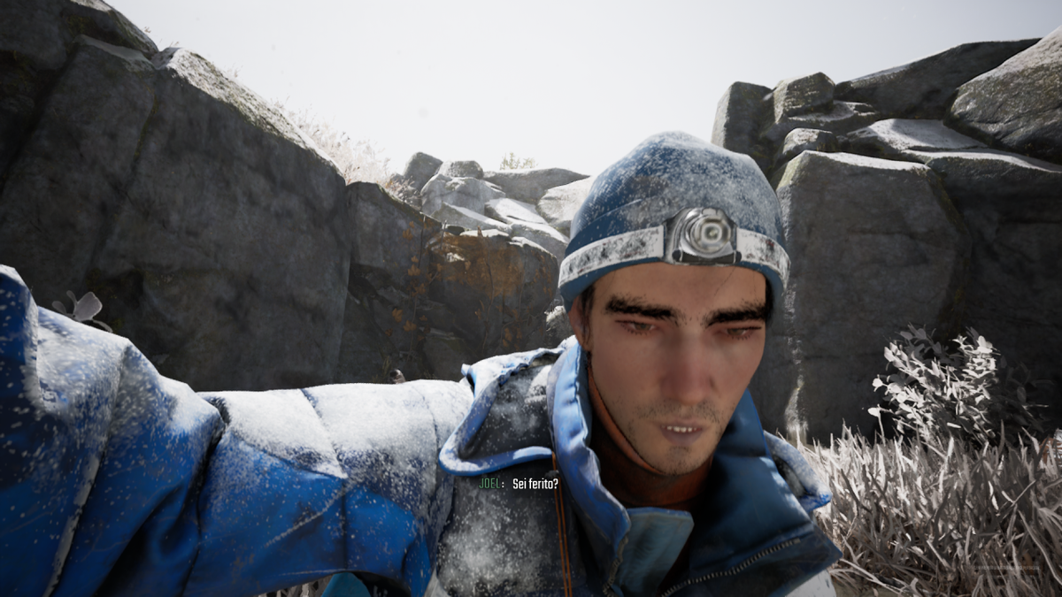L'amico del protagonista di Winter Survival, Joel, mentre si assicura che il giocatore stia bene