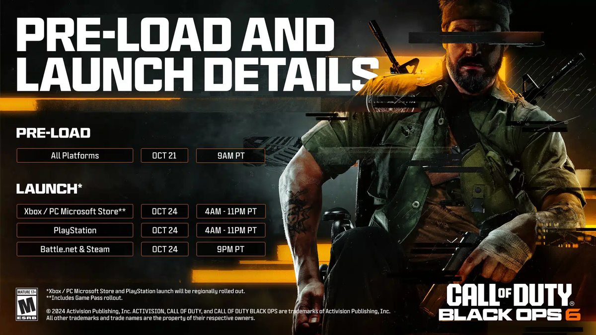 Dettagli pre-load e lancio di Call of Duty: Black Ops 6 su piattaforme varie.
