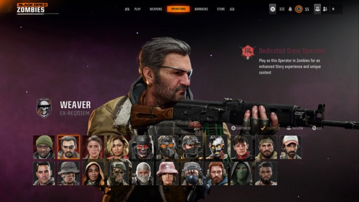 Roaster dei personaggi selezionabili su Zombie