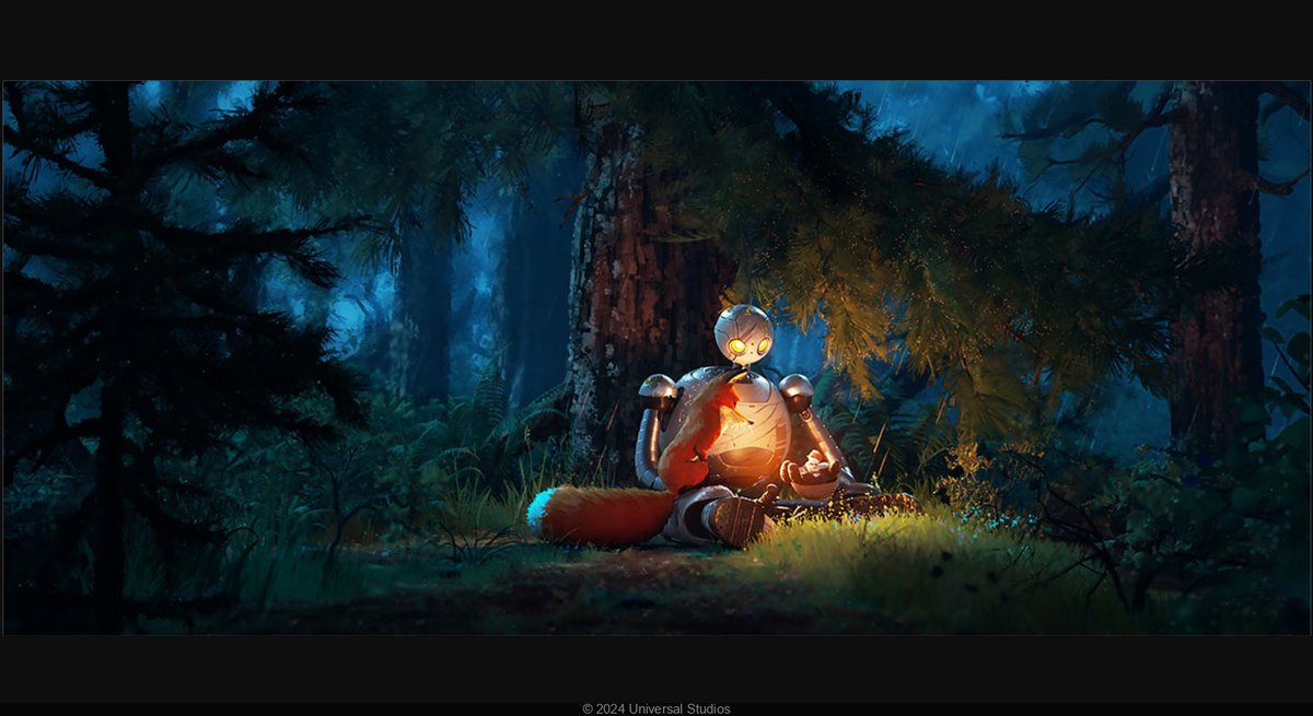 Roz e Fink in una scena dal film, Il Robot Selvaggio.