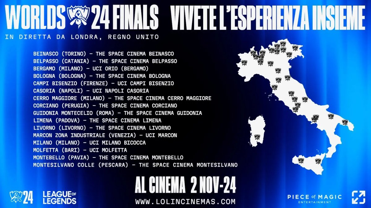 Locandina della finale del mondiale di League of Legends 2024 nei cinema italiani.