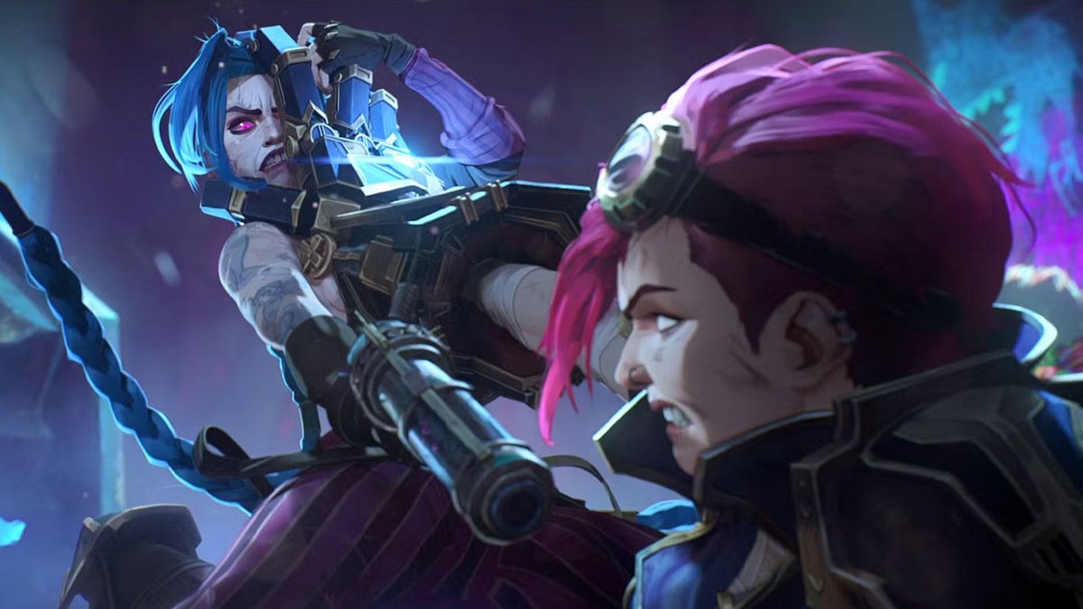 Una scena dalla serie Arcane 2 che vede Jinx contro VI.