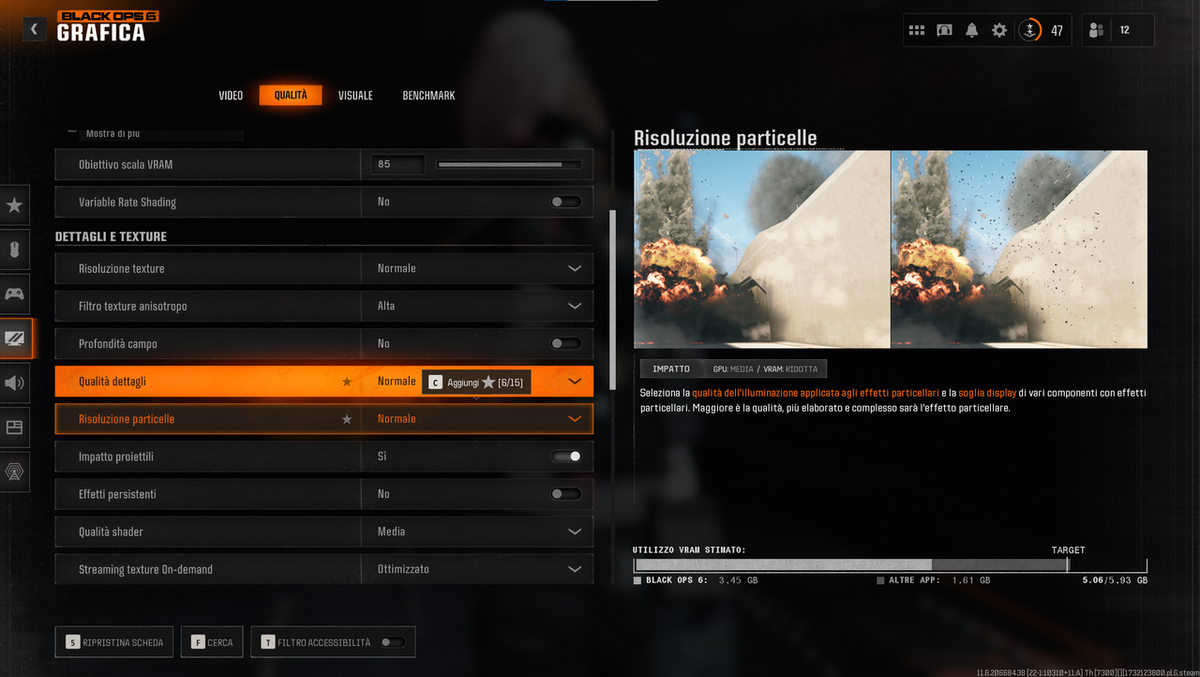La mia schermata delle impostazioni grafiche di Black Ops 6,