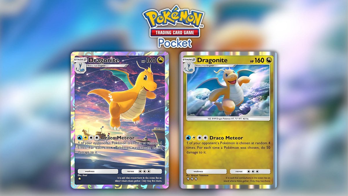 Carte Pokémon con Dragonite, illustrazione brillante del gioco di carte collezionabili. Pokémon TCG Pocket