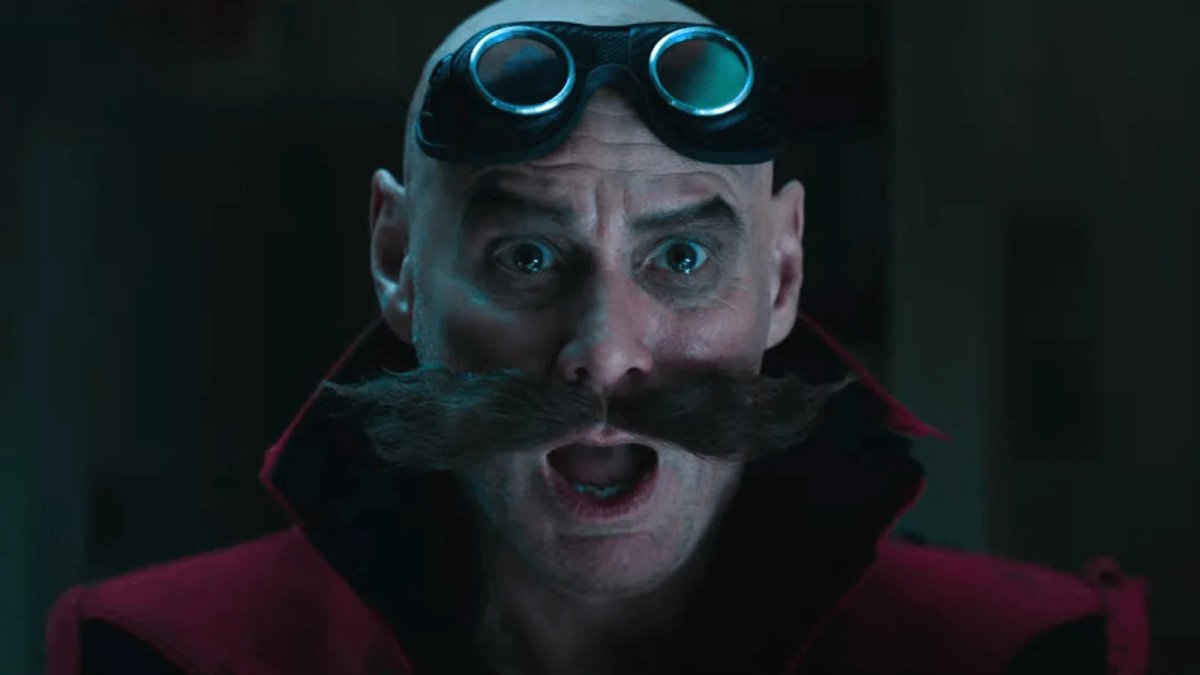 Jim Carrey nei panni di Eggman in una scena dal trailer di Sonic 3.