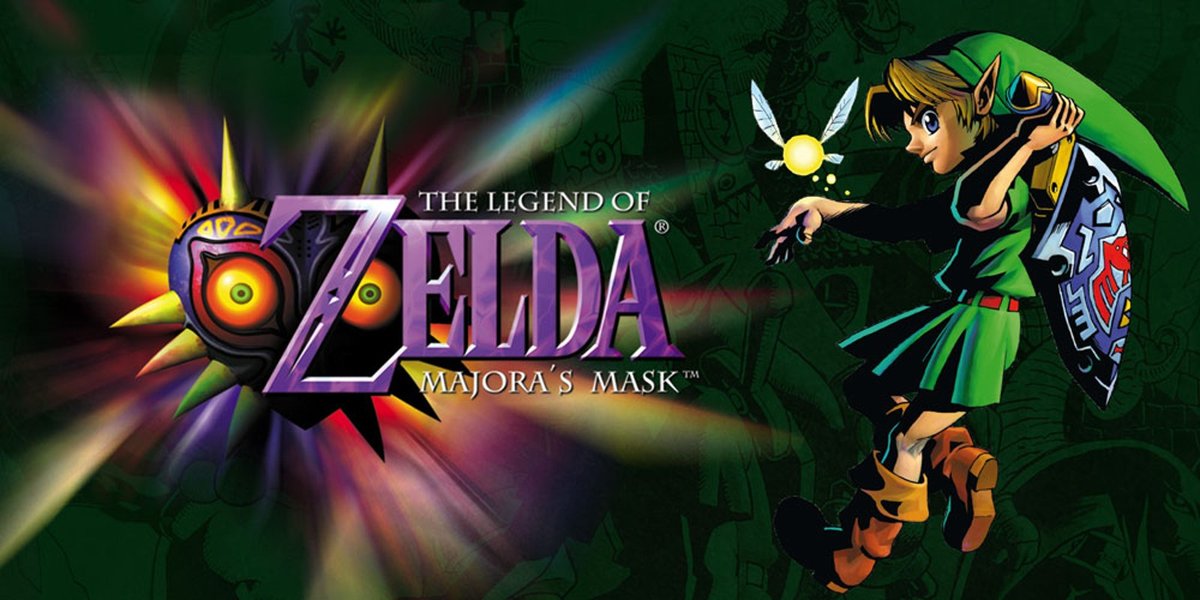 Copertina di The Legend of Zelda: Majora's Mask con Link e la maschera magica.