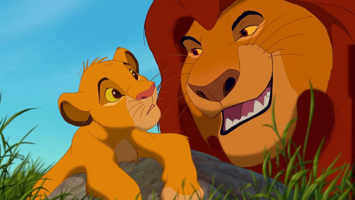 Simba e Mufasa in una scena de Il Re Leone.