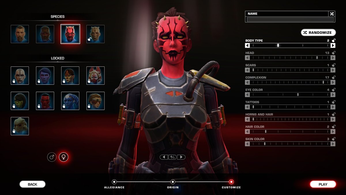 SWTOR creazione personaggio
