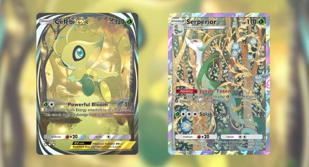 Celebi EX e Serperior in Pokémon TCG Pocket.