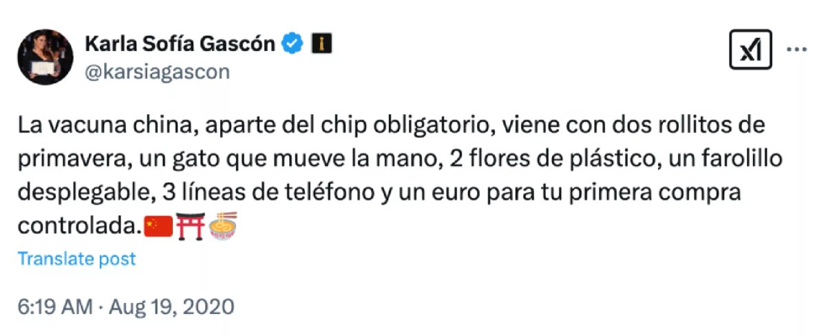 Uno dei tweet di Karla Sofía Gascón, protagonista in Emilia Pérez.