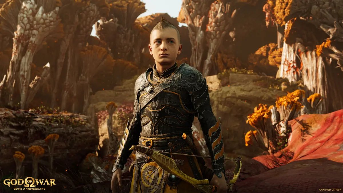 Atreus con l'armatura a tema Dark Odyssey in GoW Ragnarök