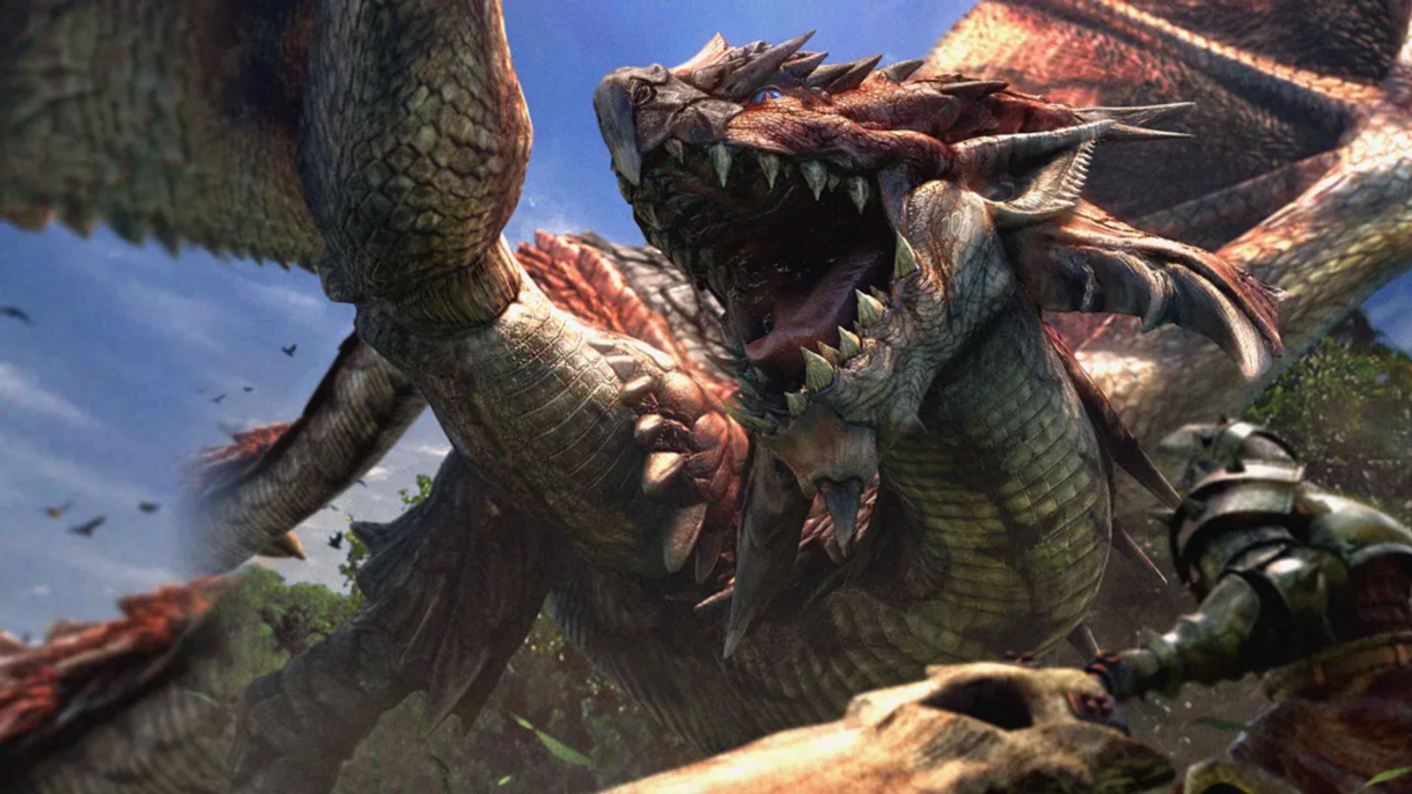 Caccia ad un Rathalos in Monster Hunter.