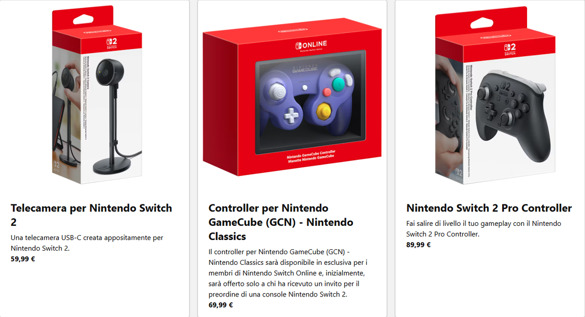 Periferiche esterne per Nintendo Switch 2 con i rispettivi prezzi