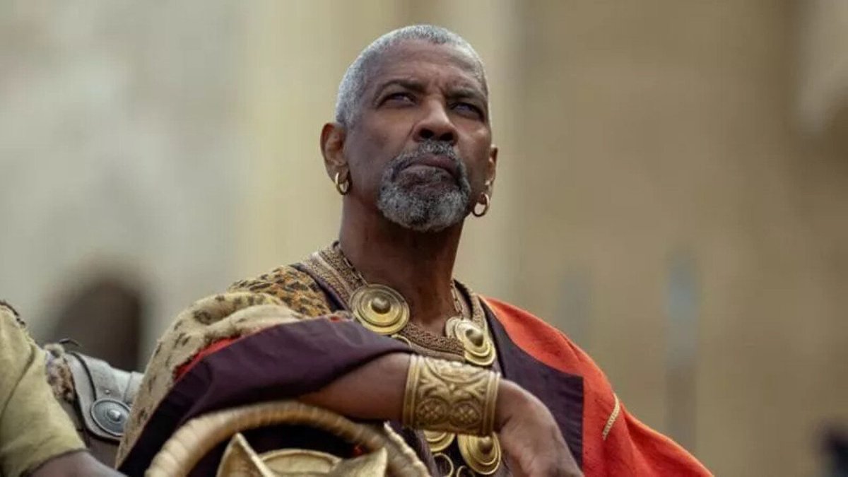 Denzel Washington nel film Il Gladiatore 2