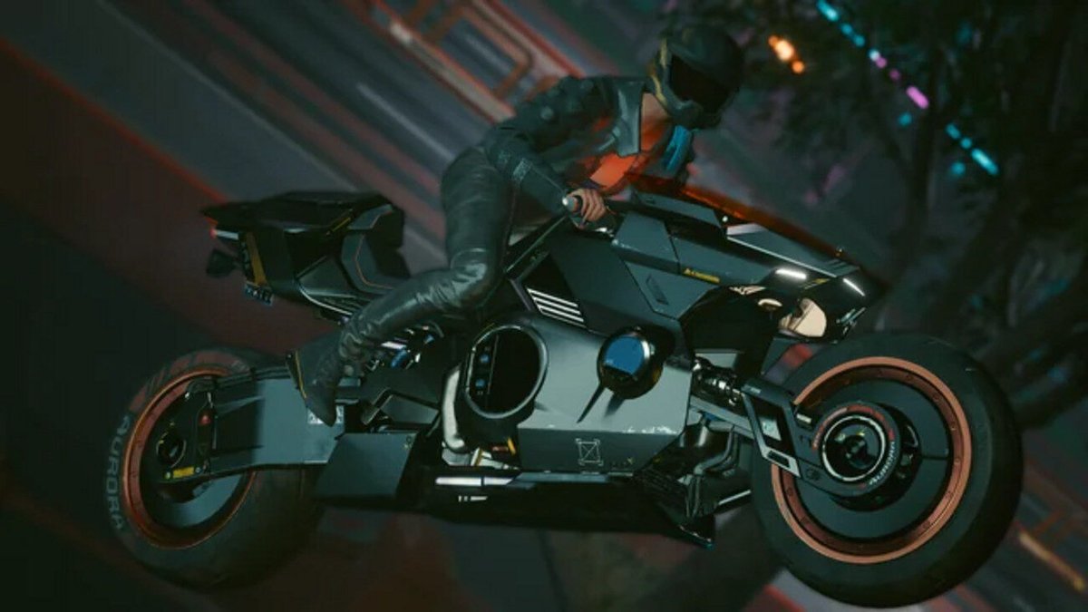 Guida acrobatica in moto su Cyberpunk 2077