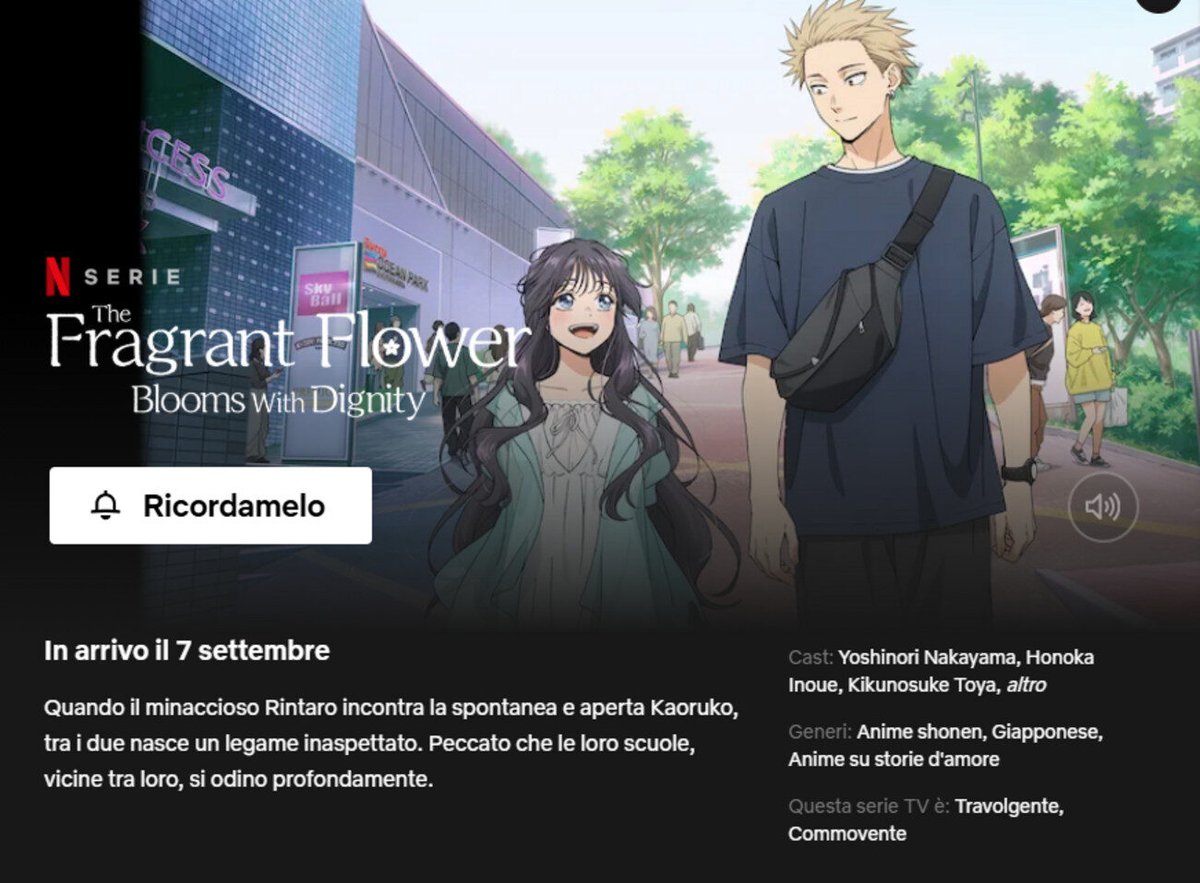 La pagina di anteprima di Netflix per The Fragrant Flower Blooms with Dignity.