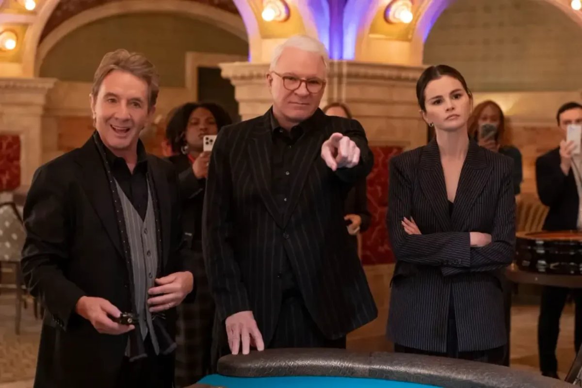 Una scena dall'ultimo episodio di Only Murders in the Building 5.