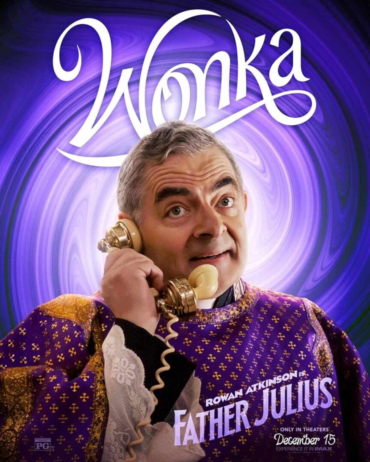 Il poster di Rowan Atkinson in Wonka.