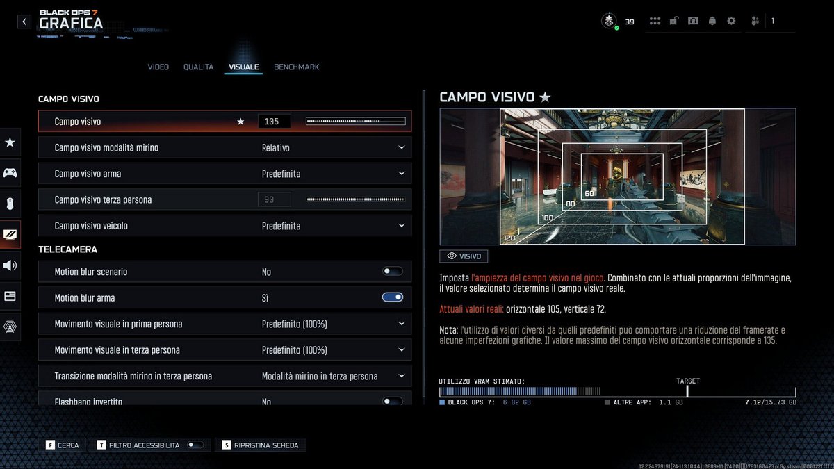 Menù delle impostazioni in Call of Duty: Black Ops 7